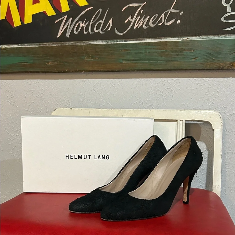 Helmut Lang Distressed Suede Black Heels